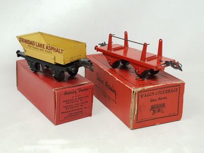 HORNBY "0", 2 wagons : benne TRINIDAD LAKE ASPHALT (usures) …