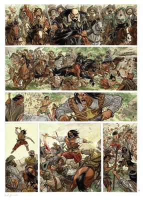an image of a page from a comic book showing a scene of a battle