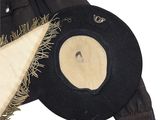 a black hat with a gold fringe around it