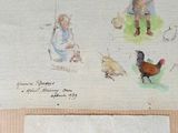 two drawings of people and animals on a piece of paper