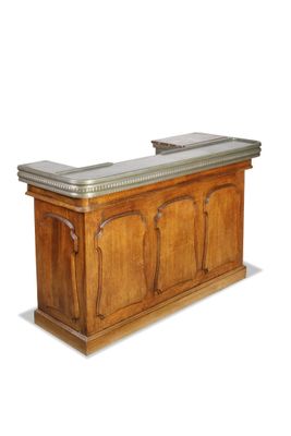 an image of a wooden reception table with a marble top
