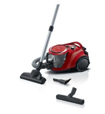 un gros plan d'un aspirateur rouge muni d'une poignée noire