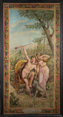 École française XXéme "Allégorie du vin avec félins" HST, mo…