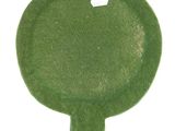 a close up of a green plate on a white surface