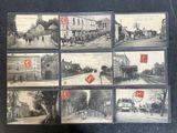 an old black and white photo of a bunch of old postcards