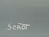 a black and white photo of the word sepot written on the side of a building