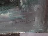 a picture of a painting of a train coming down the tracks