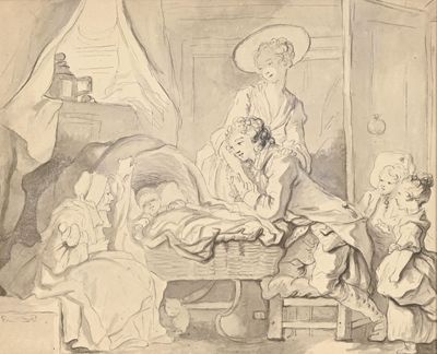 un dessin représentant une femme assise sur un lit dans une chambre