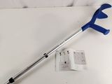 a blue plastic handle and a blue plastic handle on a white surface