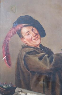 a painting of a man with a feather on the wall