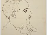 un vieux dessin représentant le profil d'un homme, accompagné d'un message écrit à la main