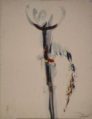 a painting on the wall of a room with a painting on it