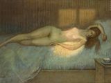 une peinture représentant une femme nue allongée sur un lit