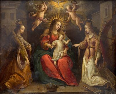 une image représentant un tableau de la Vierge à l'Enfant entourée d'anges