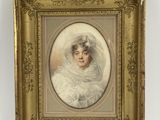 un tableau représentant une femme vêtue d'une robe blanche et portant un chapeau blanc