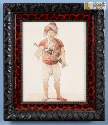 une image représentant un tableau d'un homme vêtu d'une tenue rouge et blanche