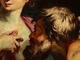 a painting of a man and a woman with a dog