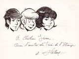 une image représentant un dessin d'un groupe de personnes, accompagnée d'un message manuscrit