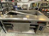 a large kitchen with a lot of stainless steel counter tops