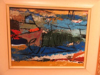a picture of a painting on the wall of a bathroom