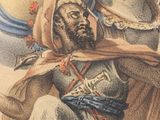 a drawing of a man sitting on a horse