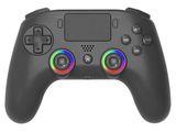 un gros plan d'une manette noire sur fond blanc