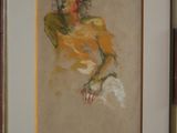 painting of a woman in a yellow dress in a brown frame