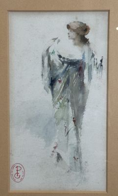 painting of a woman in a white dress in a frame