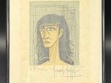 une image représentant le dessin du visage d'une femme dans un cadre noir