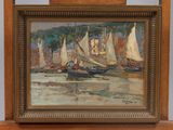 a picture of a painting of sailboats in the water