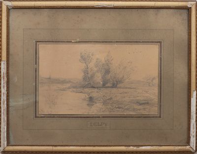 une image représentant un dessin de paysage avec des arbres en arrière-plan
