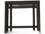 a black table with a glass top on a white background