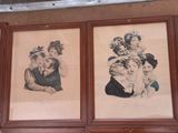 two framed pictures of a woman and a child on a wall