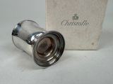 an antique silver plated telescope lens with box on a white surface
