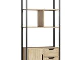 a wooden bookcase with two drawers and a drawer underneath it