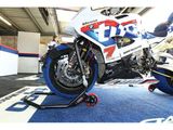 a motorcycle that is parked in a garage