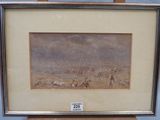 framed picture of a painting of a landscape with horses in the distance