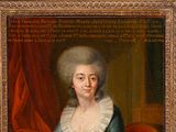 portrait of a woman in a blue dress with a white ruffled collar