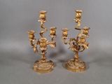 pair of antique brass candelabs with flowers and leaves