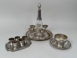service à thé plaqué argent avec tasses et soucoupes en argent