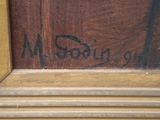 an image of a close up of a painting on a wooden frame