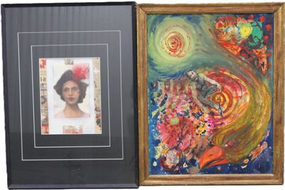 painting of a woman in a red hat and a picture of a woman in a white dress