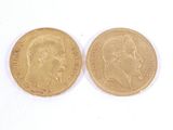 deux pièces d'or sur lesquelles figurent les portraits d'un homme et d'une femme