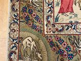 a rug with a picture of a woman and a horse on it