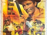 une vieille affiche de cinéma représentant un homme tenant un pistolet à la main
