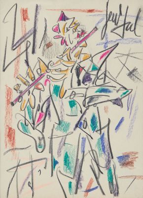 dessin représentant un vase de fleurs sur lequel est inscrit un nom