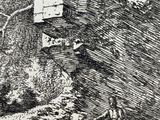 drawing of a man standing in a river with a box on his head