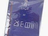 a blue book with a drawing of a person on it