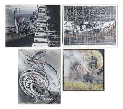 quatre images tirées d'une série de tableaux représentant un bateau et un bateau