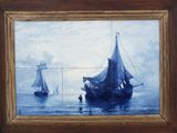 a picture of a painting of a boat in the water